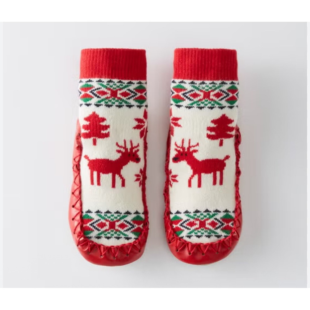 Hanna Andersson Kids Christmas Slipper Socks 2-4‎ Deer Trees Holiday Red NWT